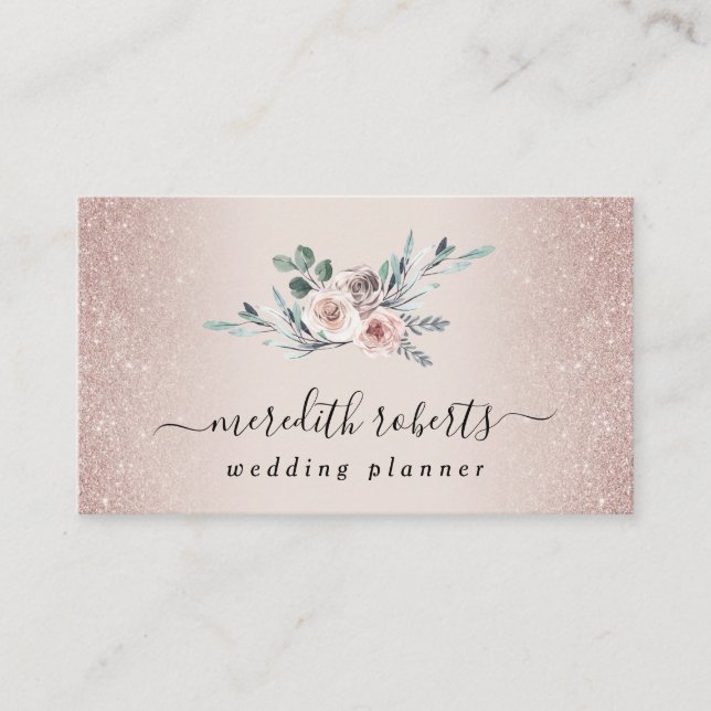 Boho Dusty Pink Roses Blush Glitzer Business Card Visitenkarte (Vorderseite)