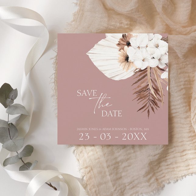 Boho Dusty Pink White Pampas Grass Wedding Save The Date (Von Creator hochgeladen)
