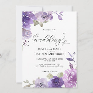 Boho Dusty Purple Mauve Lila Florale Hochzeit Einladung