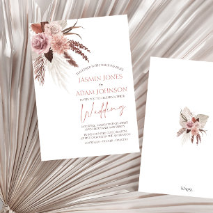 Boho Dusty rosa Blume Pampas Grass Wedding Einladung