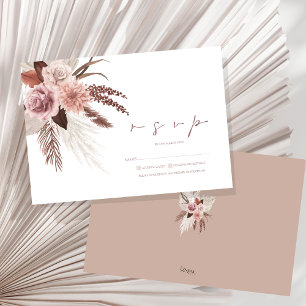 Boho Dusty rosa Blume Pampas Grass Wedding RSVP Karte
