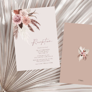 Boho Dusty rosa getrocknete Blume Hochzeitsempfang Begleitkarte