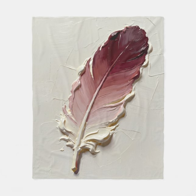 Boho Dusty Rose 3D Impasto Feder Ölmalerei Fleecedecke (Vorderseite)