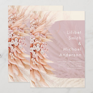 BOHO Dusty Rose Coral PAMPAS GRASS Hochzeit Einladung