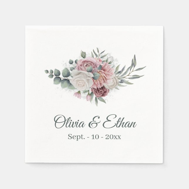 Boho Dusty Rose Floral Bouquet Serviette (Vorderseite)