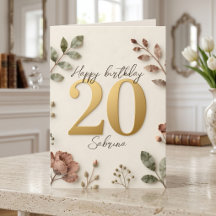 Boho Dusty Rose Floral Gold 20. Geburtstag