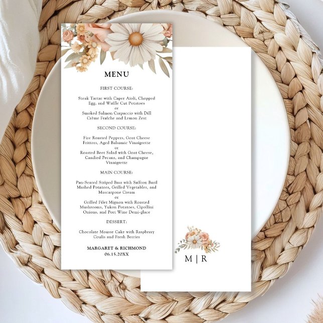 Boho Dusty Rose Floral Wedding Menu Menükarte (Von Creator hochgeladen)