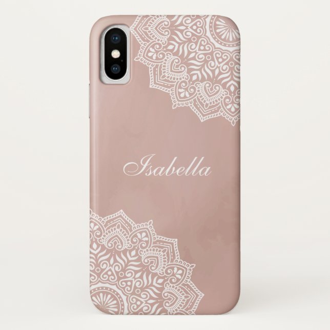 Boho Dusty Rose Mandala Individuelle Name Case-Mate iPhone Hülle (Rückseite)