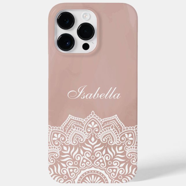 Boho Dusty Rose Mandala Individuelle Name Case-Mate iPhone Hülle (Rückseite)