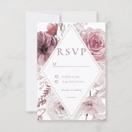 Boho Dusty Rose & Mauve Floral Frame Wedding RSVP Karte