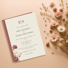 Boho Dusty Rose Mit Monogramm zeitgenössische Hoch Einladung