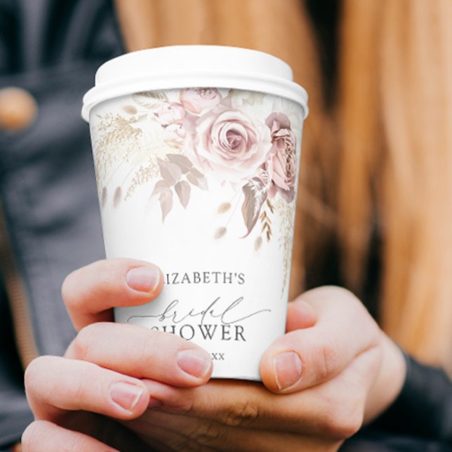 Boho Dusty Rose Pink Floral Brautparty Pappbecher (Von Creator hochgeladen)