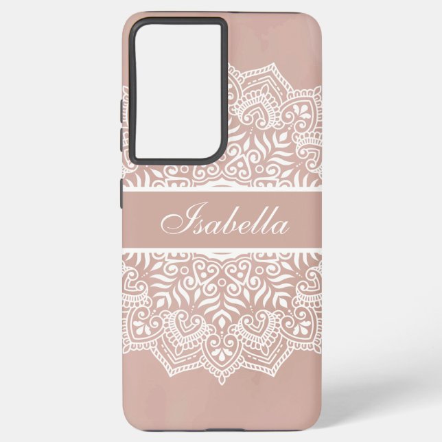 Boho Dusty Rose und White Mandala Individuelle Nam Samsung Galaxy Hülle (Rückseite)