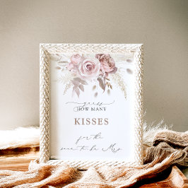 Boho Dusty Rose Wie viele Kisses Brautparty Game Poster