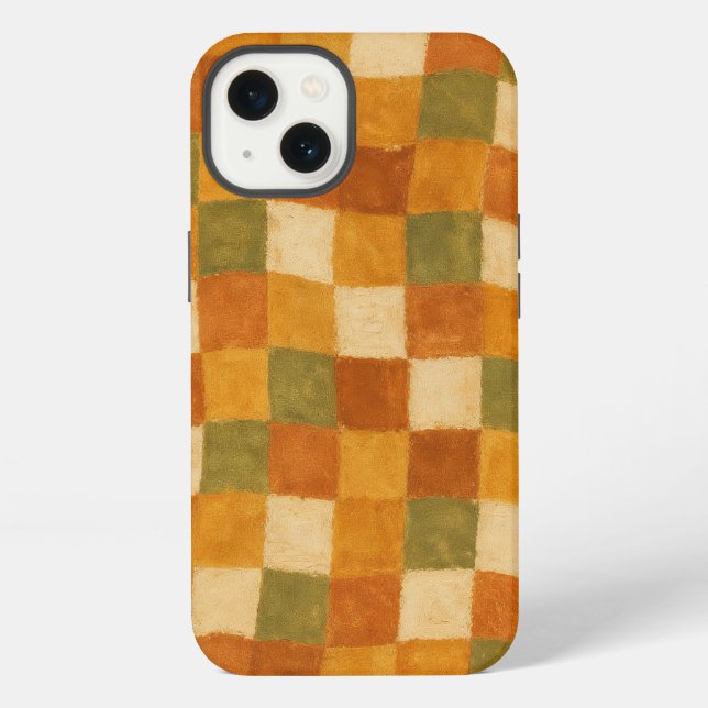 Boho Earth Tone Checkered Pattern iPhone Hülle (Rückseite)