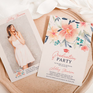 Boho earth tone florfarbenes Foto Abschluss Einladung