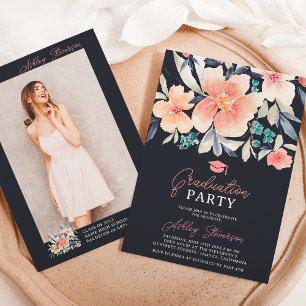 Boho earth tone florfarbenes Foto Abschluss Einladung