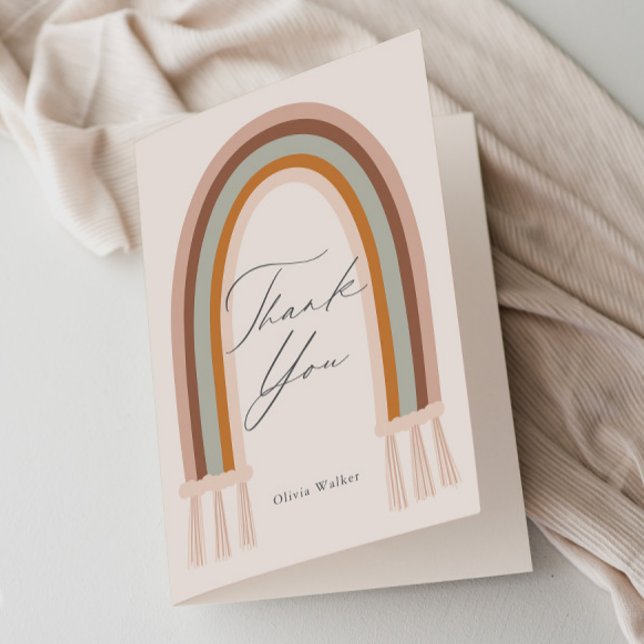 Boho Earth Tone Rainbow Baby Shower Dankeskarte (Boho Rainbow Earthy Shower Thank You Card.)