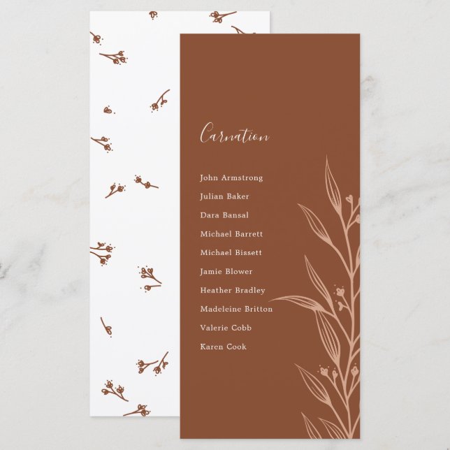 Boho Earthy Botanical Elegant Elfenbeintisch Plan  (Vorne/Hinten)