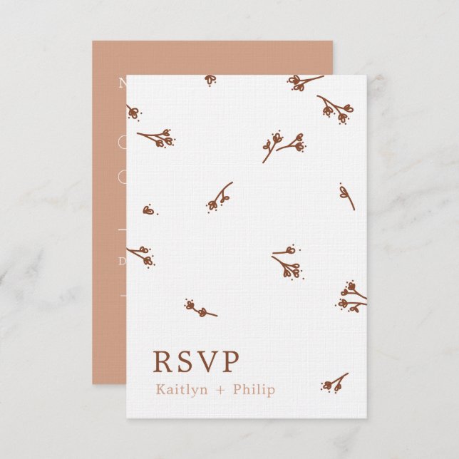 Boho Earthy Botanical Elegant Ivory Wedding White RSVP Karte (Vorne/Hinten)