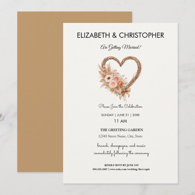 Boho Earthy Elegant Simple Wedding Einladung (Vorne/Hinten)
