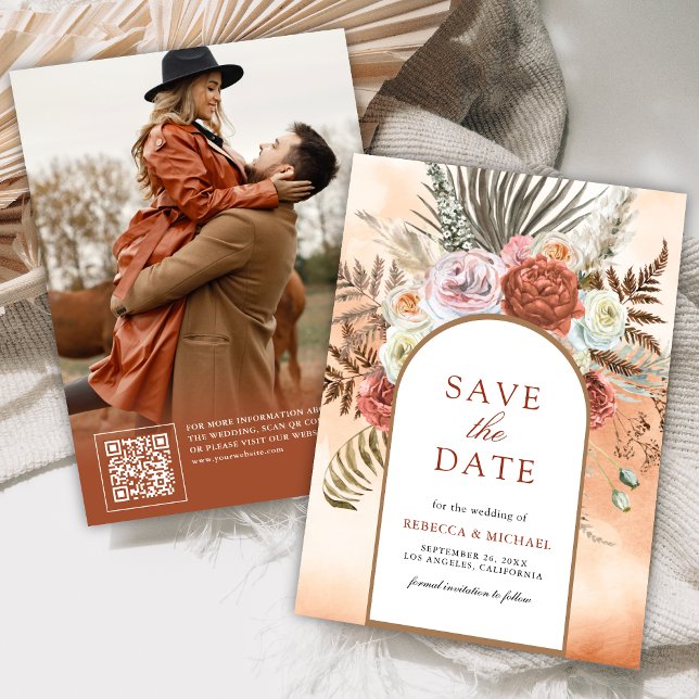Boho Earthy Floral Terracotta Wedding Foto Save The Date (Von Creator hochgeladen)