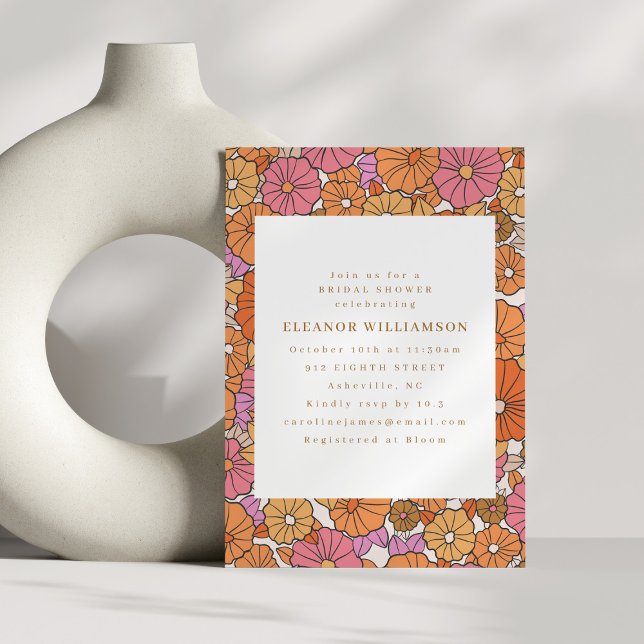 Boho Earthy Ochre Orange Floral Brautparty Einladung (Von Creator hochgeladen)