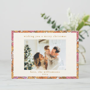 Boho Earthy Ochre Orange Floral Christmas Foto Feiertagskarte