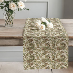 Boho Earthy Paisley Druckdetails Seite Grün braun Großer Tischläufer