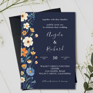 Boho Earthy Tones Blue Bloom Hochzeit im Herbst Einladung