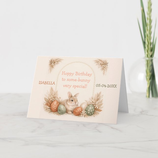 Boho Easter Bunny Neutral Earth Tone Birthday Karte (Vorderseite)