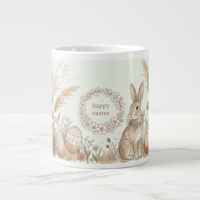 Boho Easter Bunny with Floral Wreath Illustration Jumbo-Tasse (Vorderseite)