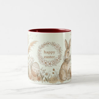 Boho Easter Bunny with Floral Wreath Illustration Zweifarbige Tasse