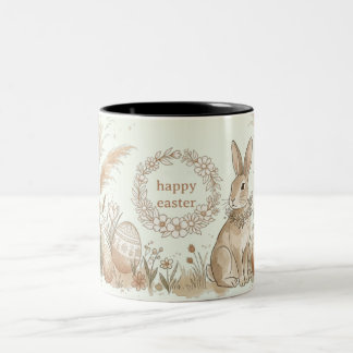 Boho Easter Bunny with Floral Wreath Illustration Zweifarbige Tasse