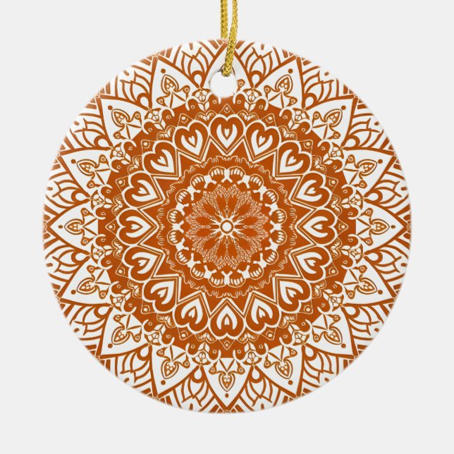 Boho Eclectic Tibetan Inspiriert Orange Mandala Keramik Ornament (Vorne)