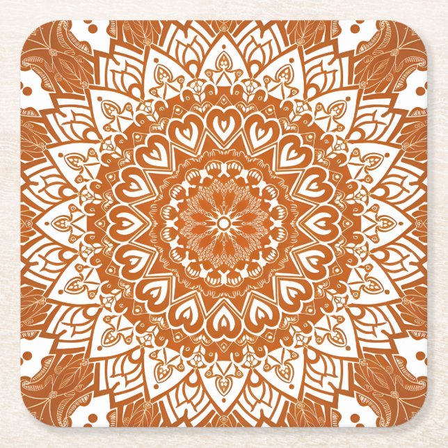 Boho Eclectic Tibetan Inspiriert Orange Mandala Rechteckiger Pappuntersetzer (Vorderseite)