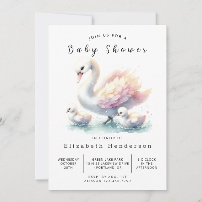 Boho Editable Swan Baby Shower Einladung (Vorderseite)