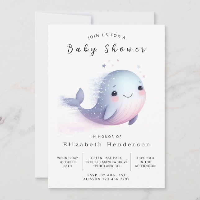 Boho Editable Whale Baby Shower Einladung (Vorderseite)