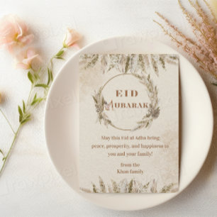 Boho Eid ul Adha Mubarak Card Beige Floral Islamis Feiertagskarte