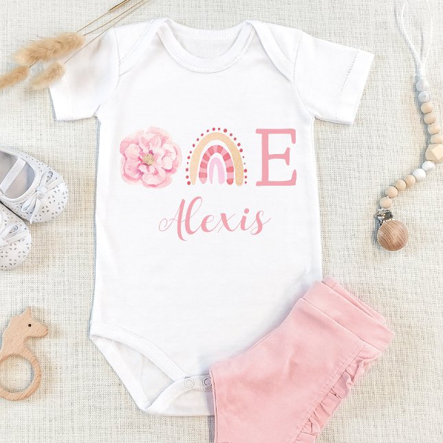 Boho ein Regenbogen rosa Mädchen Bodysuit ersten G Baby Strampler (Von Creator hochgeladen)