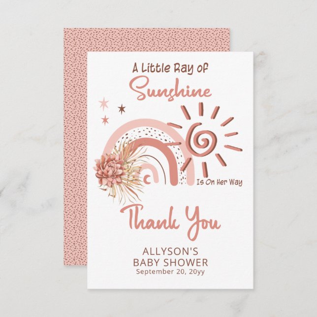 Boho Ein wenig Ray der Sonnenschein-Girl-Babydusch Dankeskarte (Vorne/Hinten)