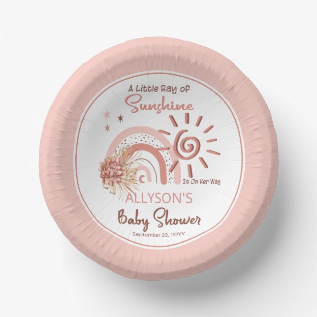 Boho Ein wenig Ray der Sonnenschein-Girl-Babydusch Pappteller (Vorderseite)
