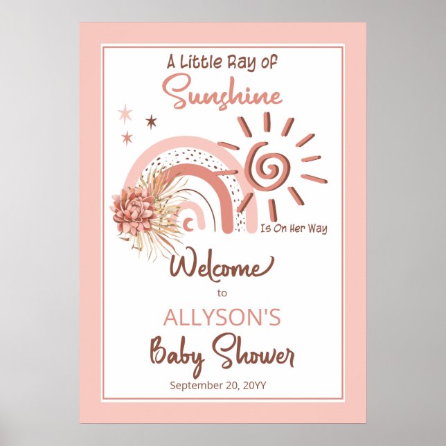 Boho Ein wenig Ray der Sonnenschein-Girl-Babydusch Poster (Vorne)