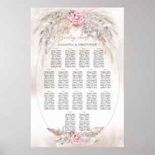 Boho einfache Pampas und staubige Rose Hochzeitssi Poster