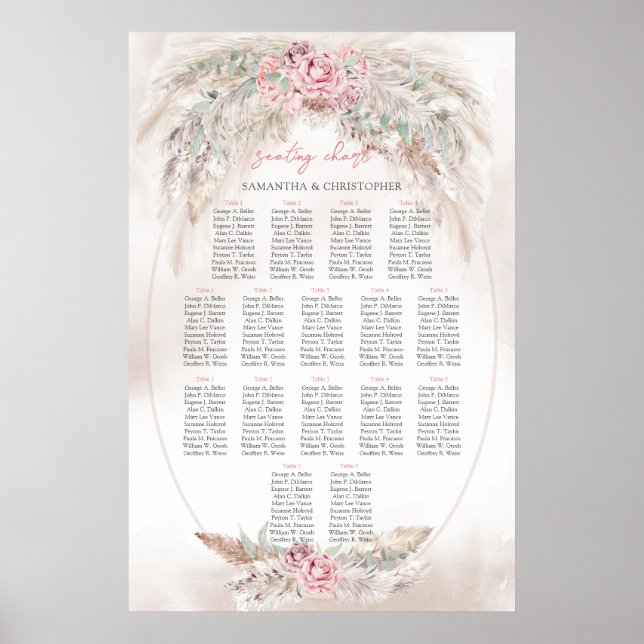 Boho einfache Pampas und staubige Rose Hochzeitssi Poster (Vorne)