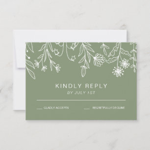 Boho Einfache Wildblumen Hochzeit in Salbeigrün RSVP Karte