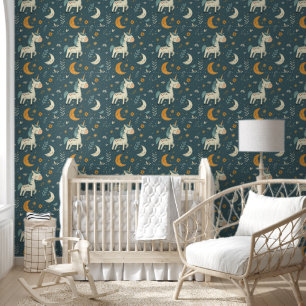 Boho Einhorn-Kinderzimmer-Design, matt dunkelgrün Tapete