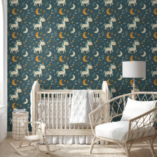 Boho Einhorn-Kinderzimmer-Design, matt dunkelgrün Tapete