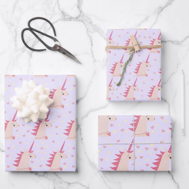 Boho-Einhorn-Pastellfarben Geschenkpapier Set (Vorderseite)