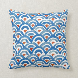 Boho eklektisches blaues und orange Kissen
